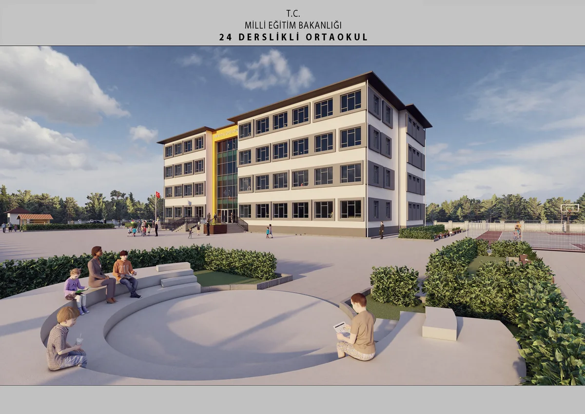 Nazilli Sümer İlkokulu — tip proje mimari görselleştirmesi